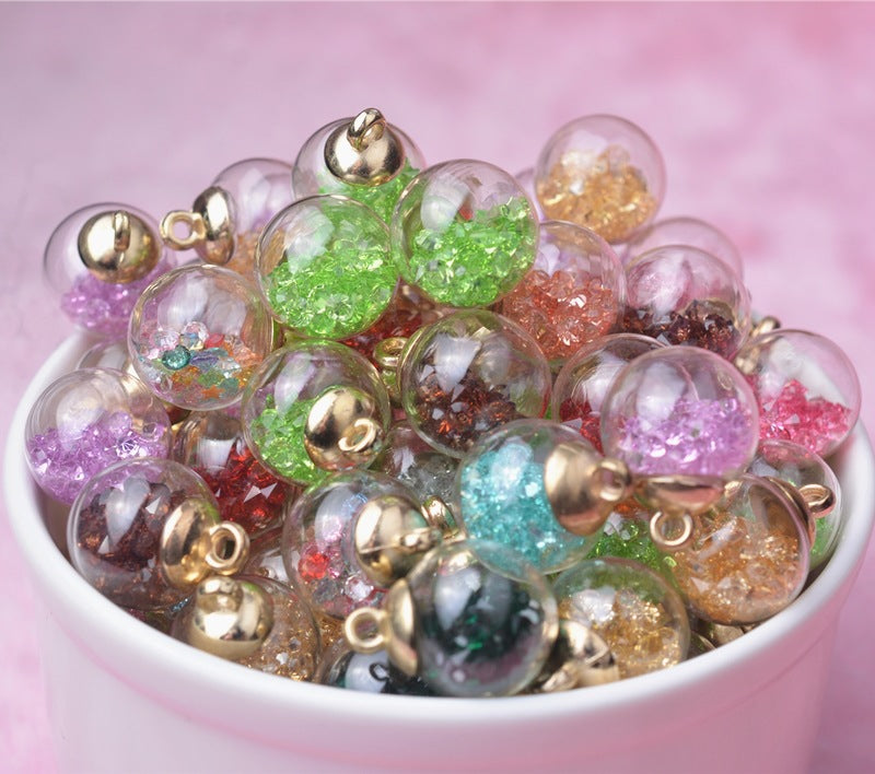 Wholesale 20pcs Alloy Glass Acrylic Small Ball Pendant DIY Handmade Jewelry Bulk Accessories Earring Accessories Key Case Pendant